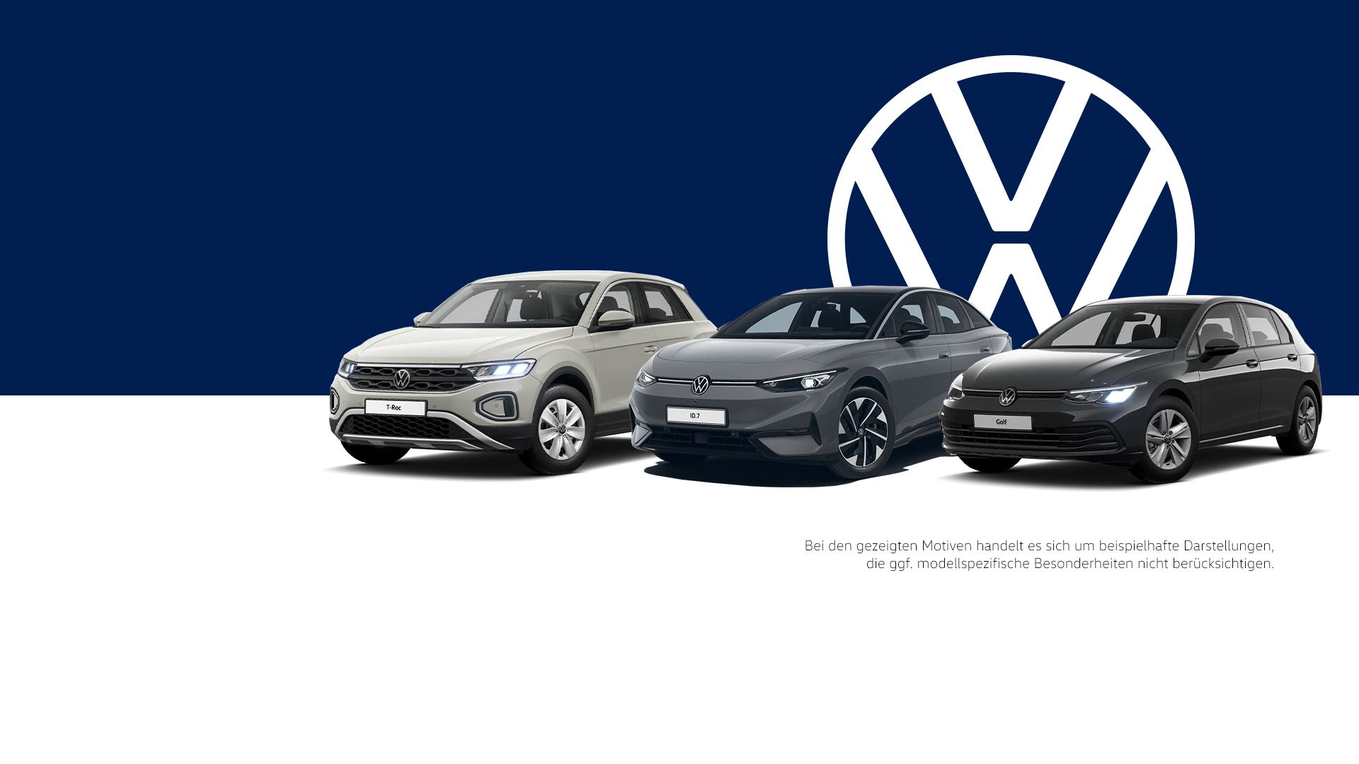 beispielhafte Darstellung von 3 VW-Modellen