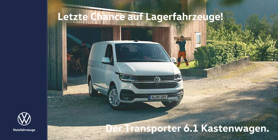 Vorderseitenansicht eines parkenden VW Transporter der neuen Generation mit Speziallackierung