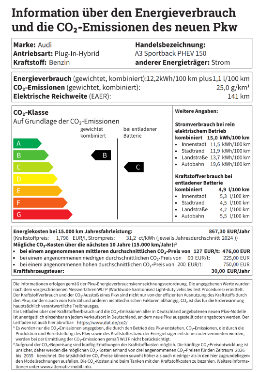 A3 Hybrid Energielabel