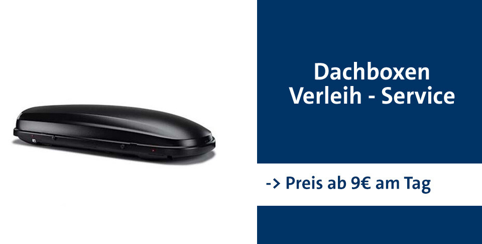 Darstellung einer schwarzen Dachbox aus dem Verleih-Service zu 9 Eur pro Tag