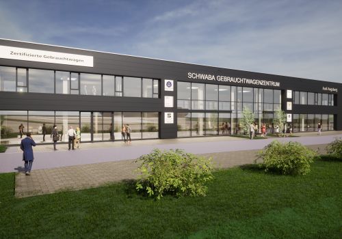 Ausstellung aufgereihter Gebrauchtwagen von Schwaba