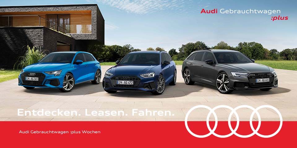 Abbildung von drei Audi Modellen für die Gebrauchtwagen Wochen Frühjahr 2024