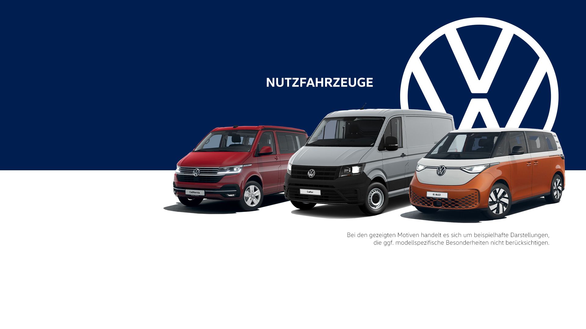 beispielhafte Darstellung 3 unterschiedlicher Nutzfahrzeuge von VW