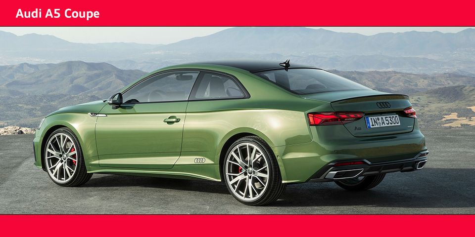 Audi A5 Coupe stehend auf in den bergen in grün.